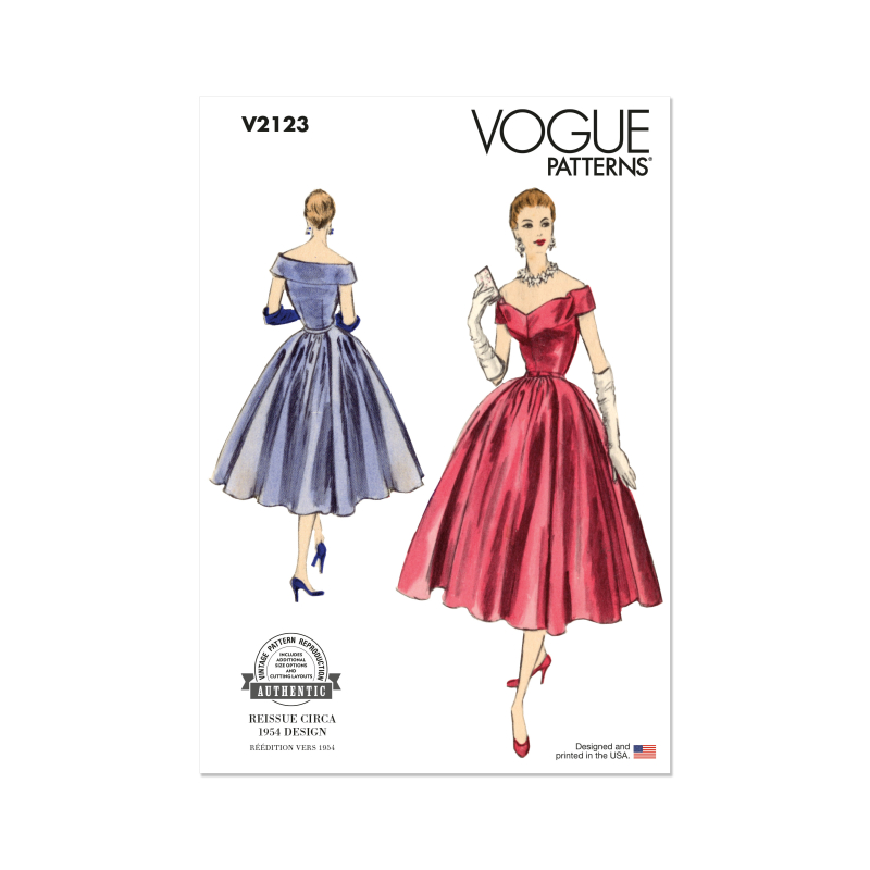 Patron Vogue 2123/B5 (36-44) - Robe de soirée années 50 cintrée et plissée