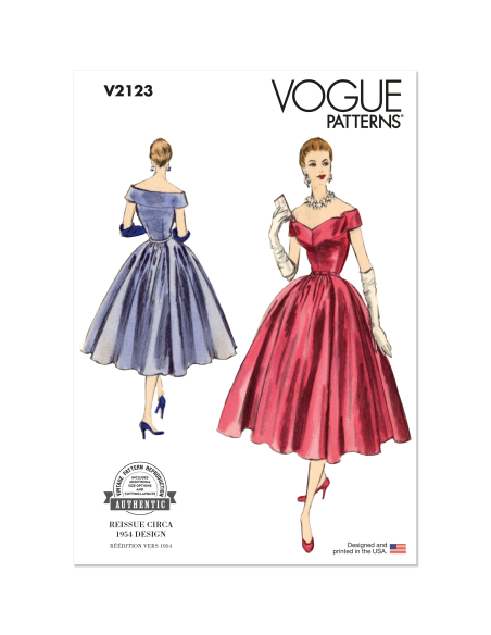 Patron Vogue 2123/B5 (36-44) - Robe de soirée années 50 cintrée et plissée