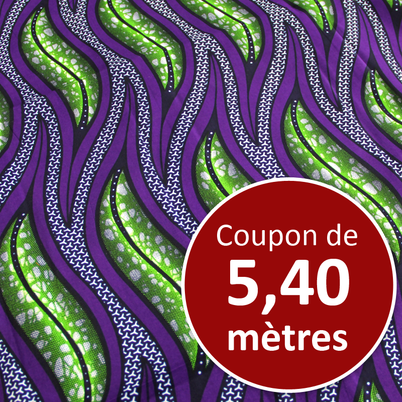 Tissu Africain WAX - Vent violet et vert (coupon de 5,40 mètres)