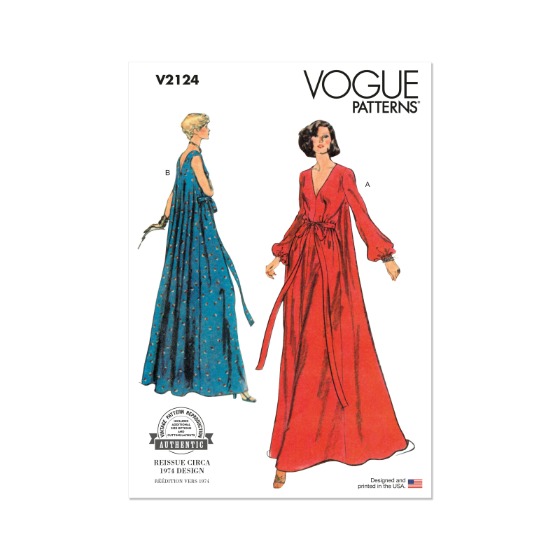 Patron Vogue 2124/EE (42-48) - Robe d’intérieur longue style années 70