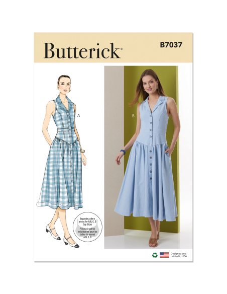Patron Butterick 7037 Y5 (46-54) - Robe midi boutonnée