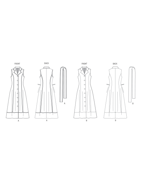 Patron Butterick 7038 U5 (44-52) - Robe midi boutonnée