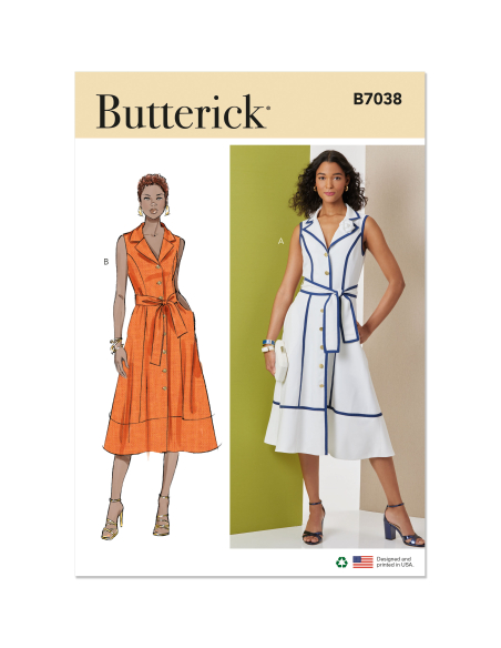 Patron Butterick 7038 U5 (44-52) - Robe midi boutonnée