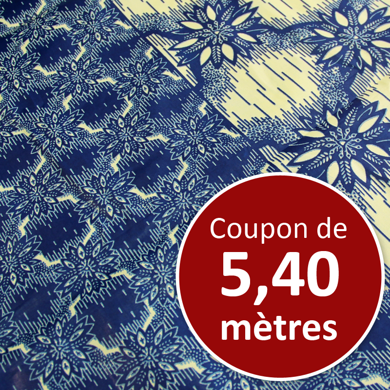 Tissu Africain WAX - Coton glacé bleu (coupon de 5,40 mètres)