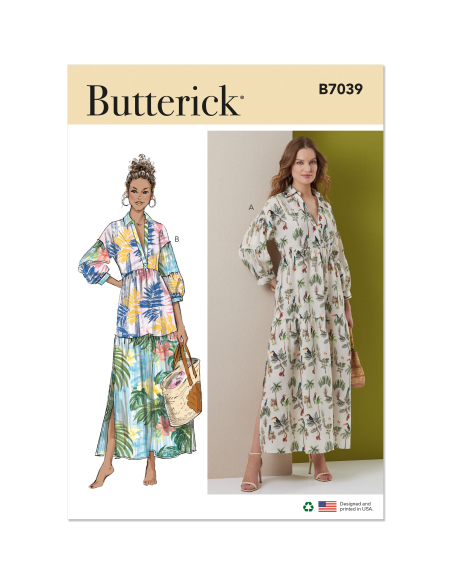 Patron Butterick 7039 R5 (42-50) - Robe à volants étagés
