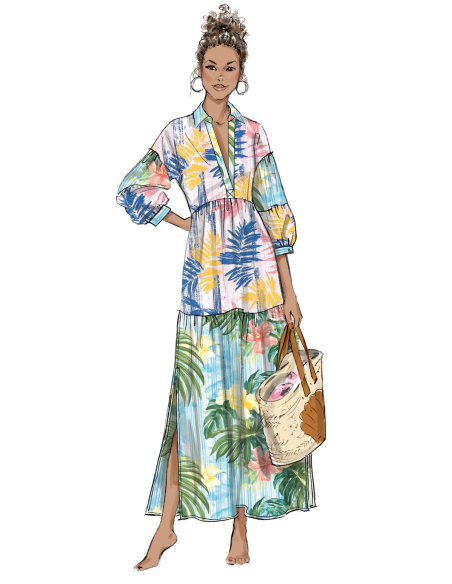 Patron Butterick 7039 R5 (42-50) - Robe à volants étagés