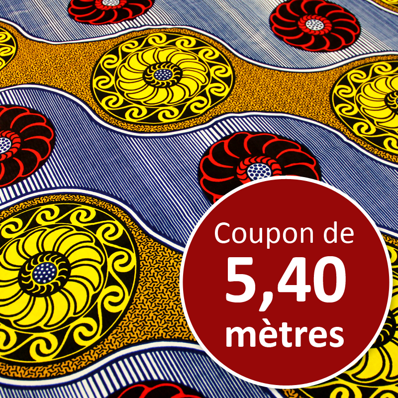 Tissu Africain WAX - Fleurs rondes (coupon de 5,40 mètres)