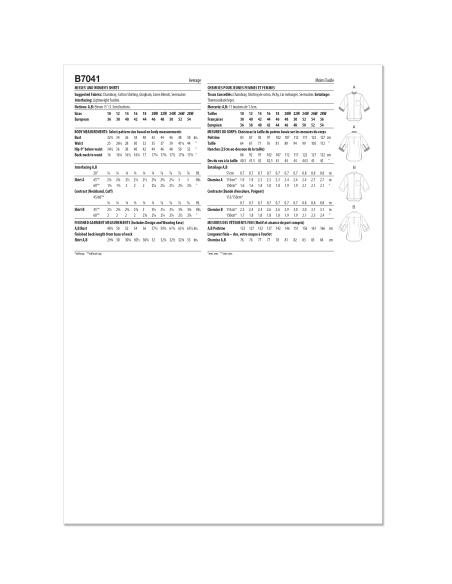 Patron Butterick 7041 BB (48-56) - Chemisier ample feminine