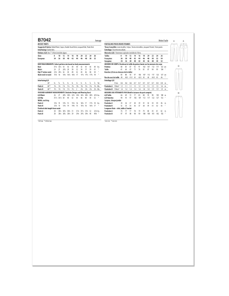 Patron Butterick 7042 K5 (36-44) - Pantalon ajusté femme