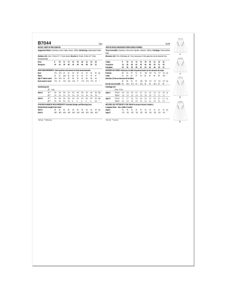 Patron Butterick 7044 K5 (36-44) - Jupe évasée deux longueurs