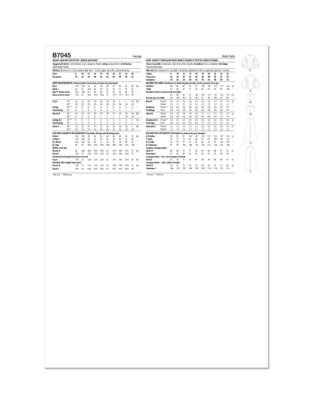 Patron Butterick 7045 K5 (36-44) - Top boutonné & bas coordonnés