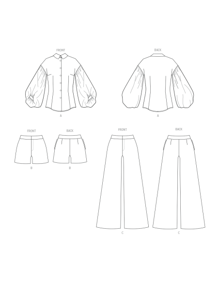 Patron Butterick 7045 K5 (36-44) - Top boutonné & bas coordonnés