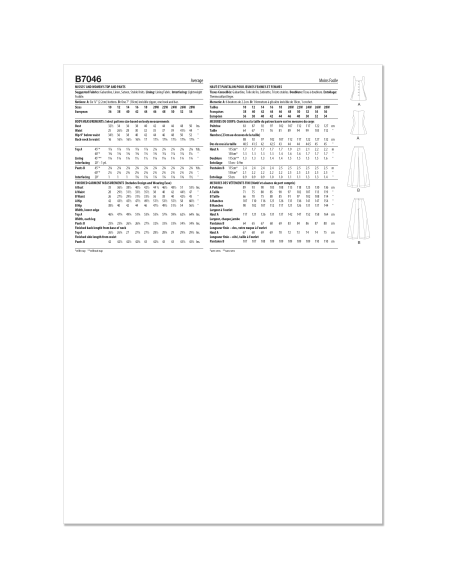 Patron Butterick 7046 BB (48-56) - Top sans manches et pantalon large