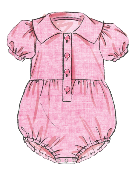 Patron Butterick 7048 (1-18) - Barboteuse bébé boutonnée