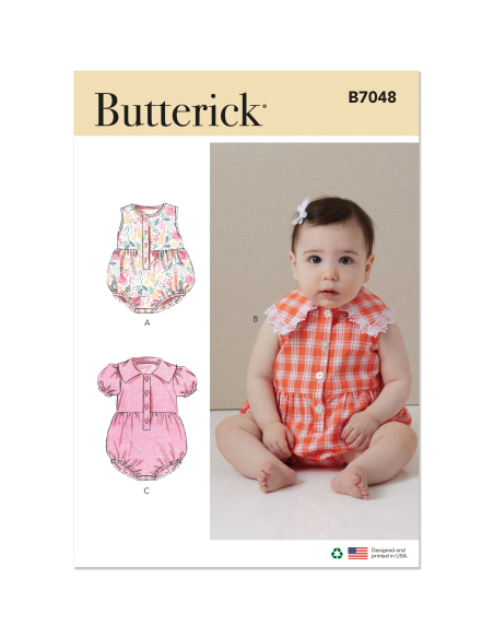 Patron Butterick 7048 (1-18) - Barboteuse bébé boutonnée