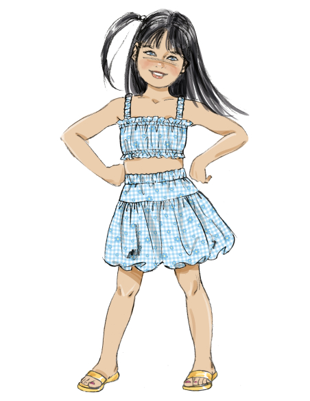 Patron Butterick 7050 (3-8) - Ensemble top volanté et jupe circle