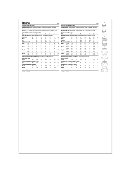 Patron Butterick 7050 (3-8) - Ensemble top volanté et jupe circle