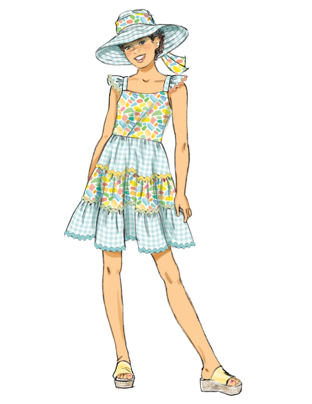 Patron Butterick 7051 (7-14) - Robe à volants et chapeau