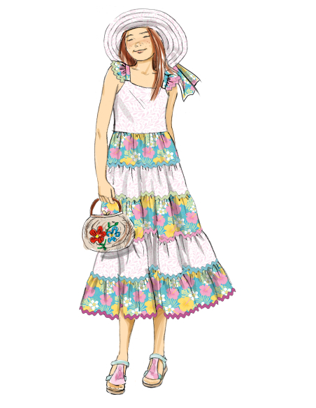 Patron Butterick 7051 (7-14) - Robe à volants et chapeau