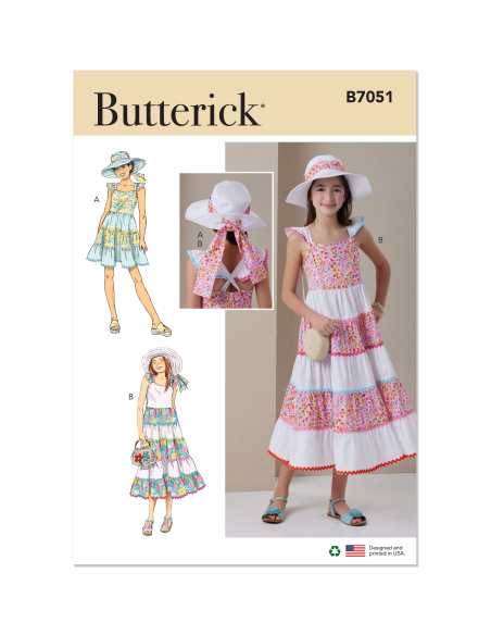 Patron Butterick 7051 (7-14) - Robe à volants et chapeau