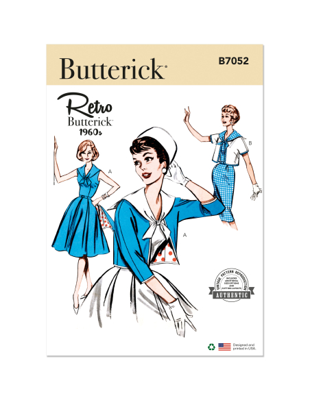 Patron Butterick 7052 K5 (36-44) - Robe et veste rétro années 60