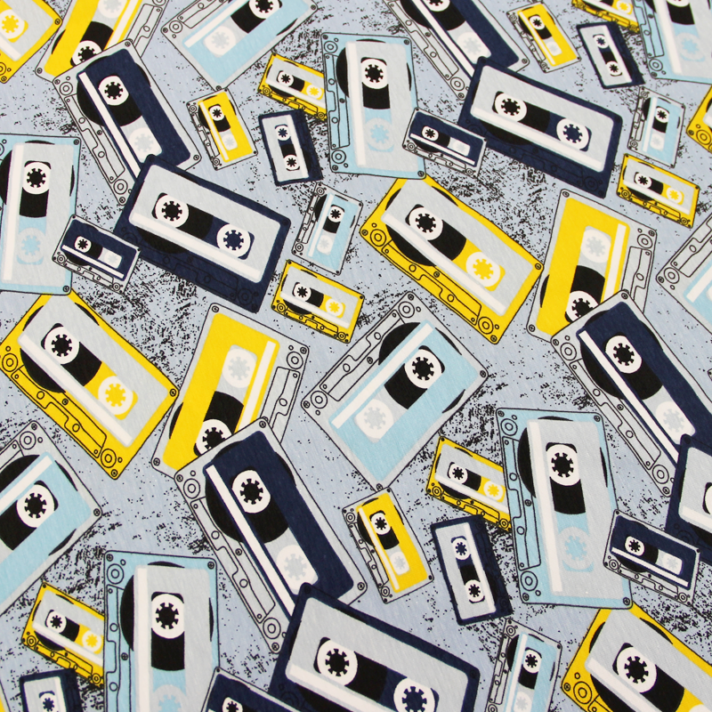 Jersey imprimé Cassettes - Jaune & bleu