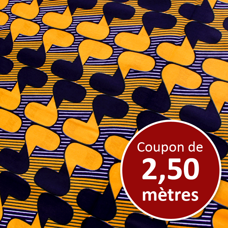 Tissu Africain WAX - Graphique orange et noir (coupon de 2,50 mètres)
