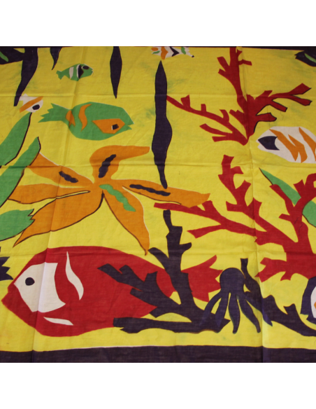 Paréo 100% coton - Poisson fond jaune