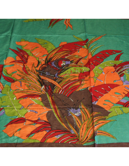 Paréo 100% coton - Perroquet fond vert