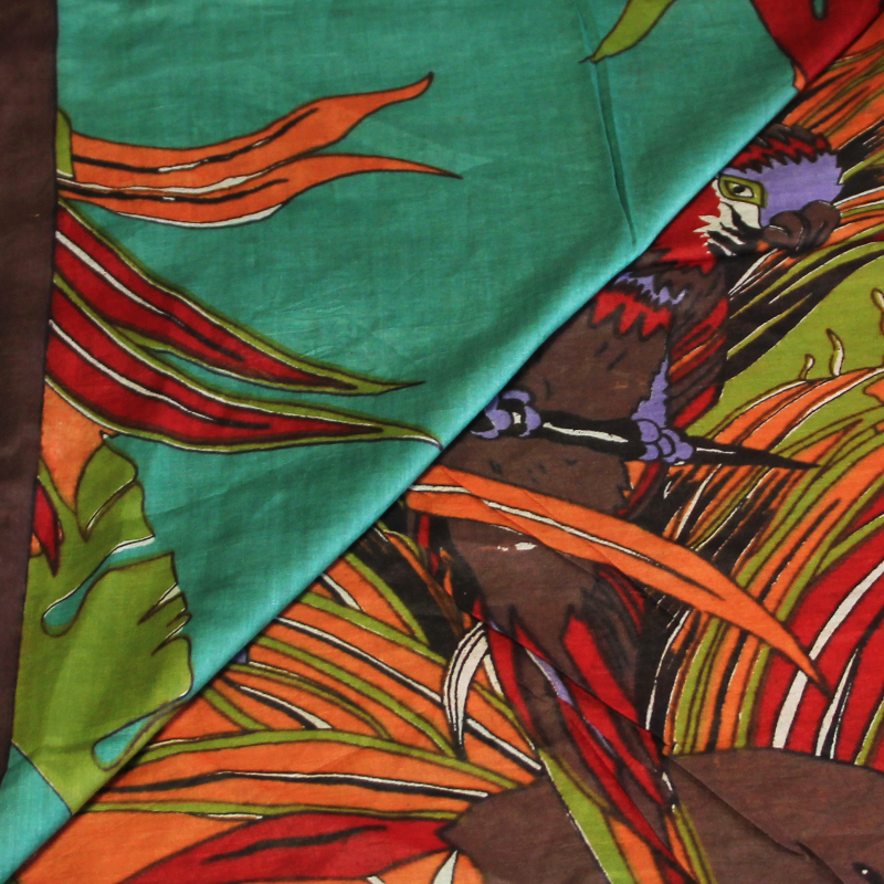 Paréo 100% coton - Perroquet fond vert