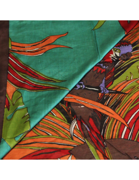 Paréo 100% coton - Perroquet fond vert