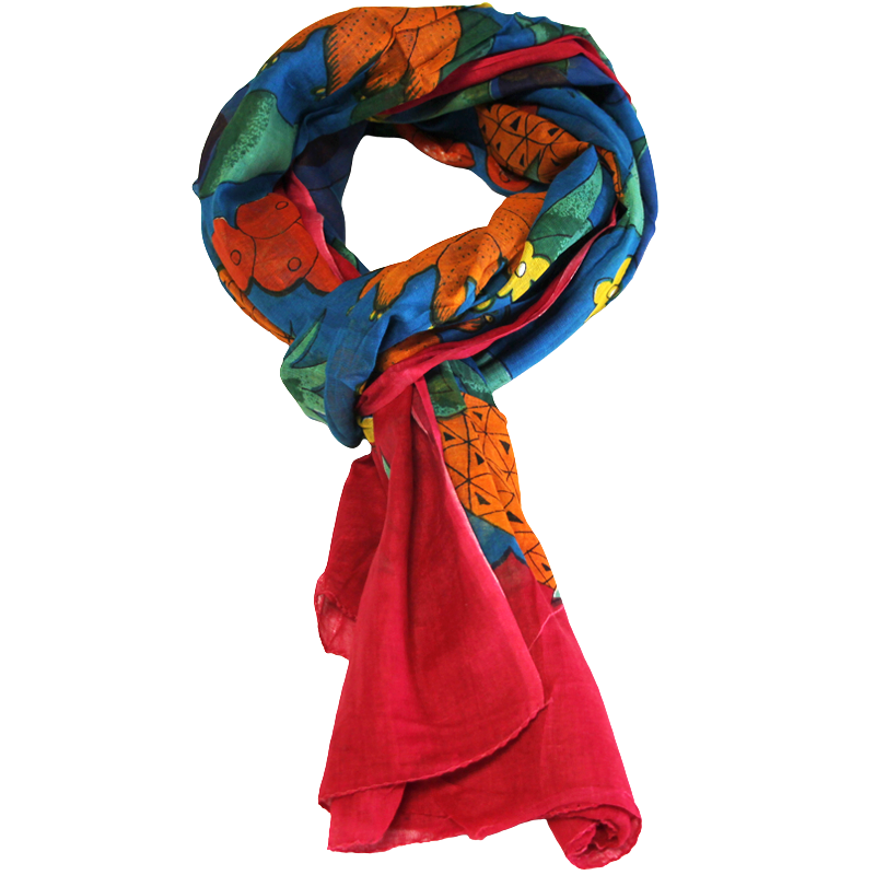 Paréo 100% coton - Multifruit fond bleu