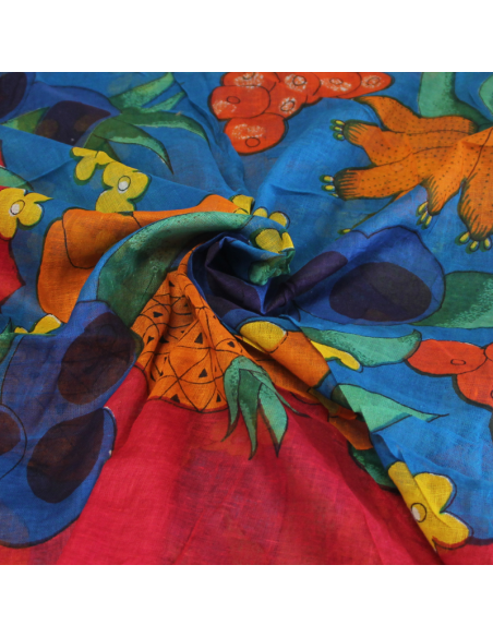 Paréo 100% coton - Multifruit fond bleu