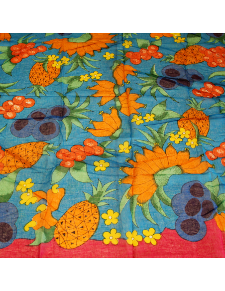 Paréo 100% coton - Multifruit fond bleu