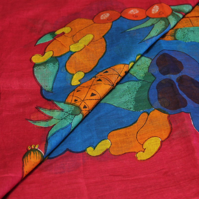 Paréo 100% coton - Multifruit fond bleu