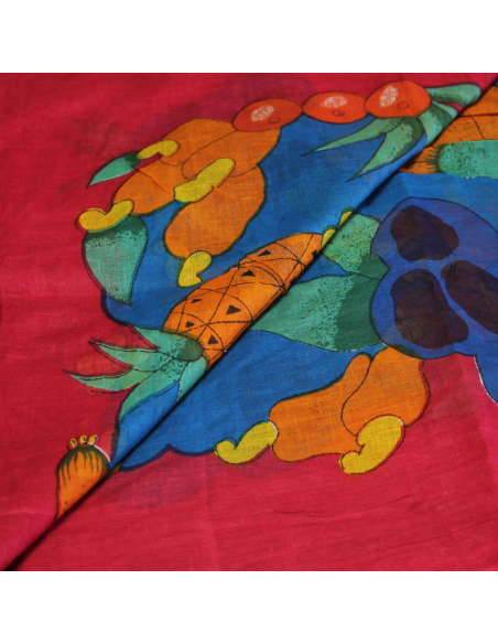 Paréo 100% coton - Multifruit fond bleu