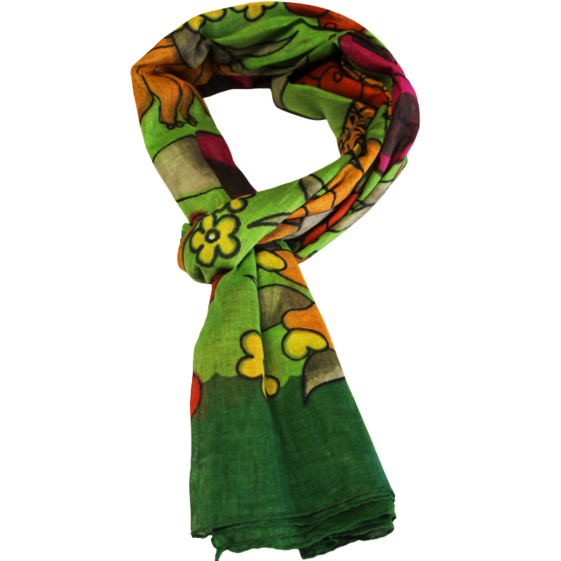 Paréo 100% coton - Multifruit fond vert