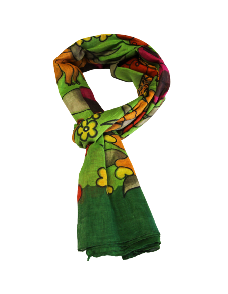 Paréo 100% coton - Multifruit fond vert