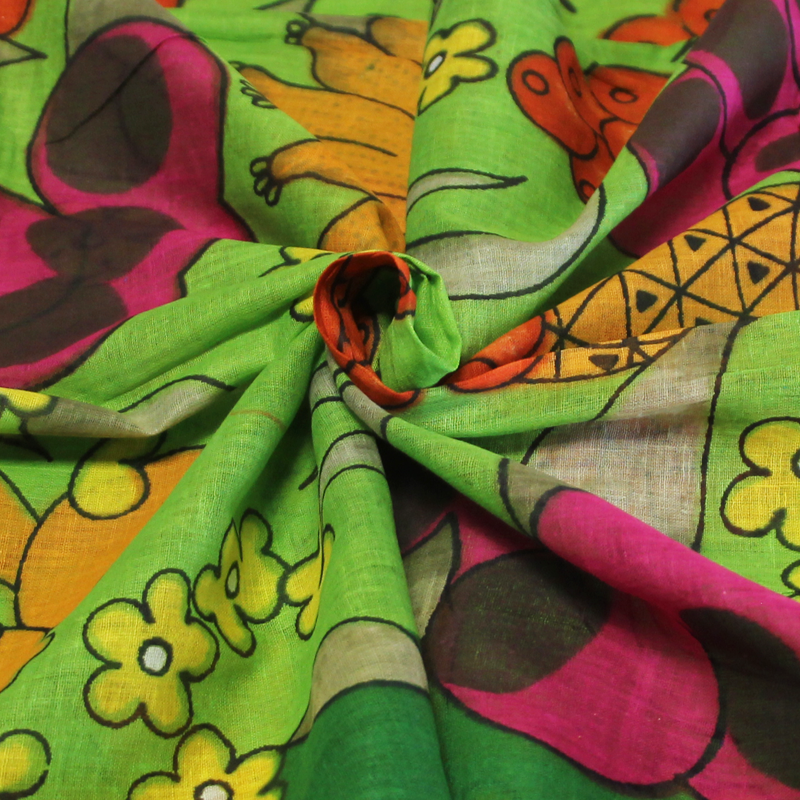 Paréo 100% coton - Multifruit fond vert