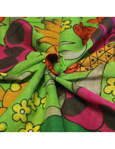 Paréo 100% coton - Multifruit fond vert