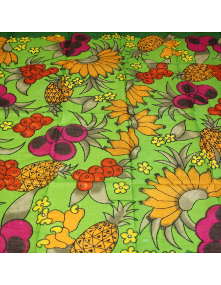 Paréo 100% coton - Multifruit fond vert