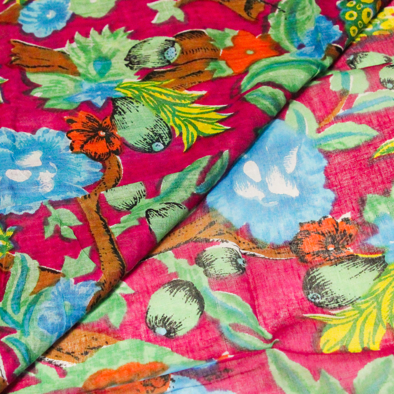 Paréo 100% coton -  Fleur bleu fond...