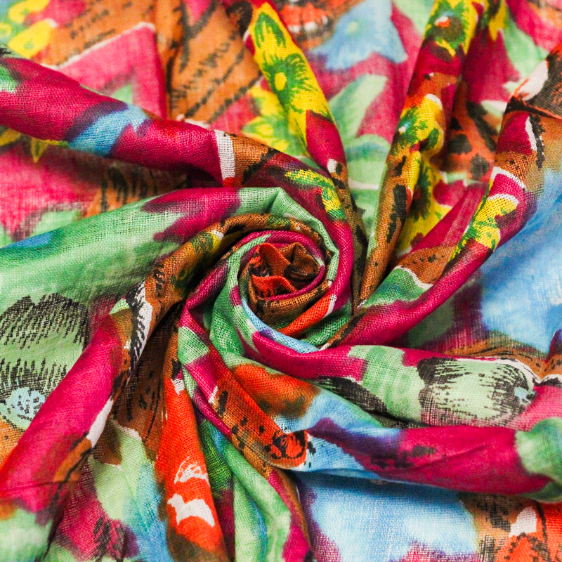 Paréo 100% coton -  Fleur bleu fond...