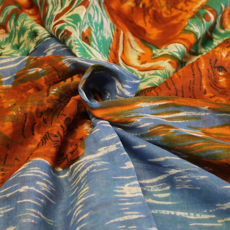 Paréo 100% coton - Tigre bleu & vert