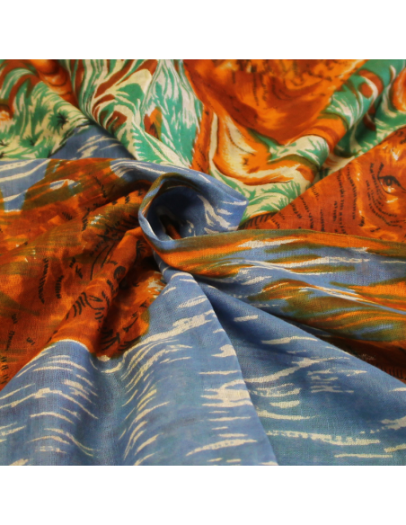 Paréo 100% coton - Tigre bleu & vert