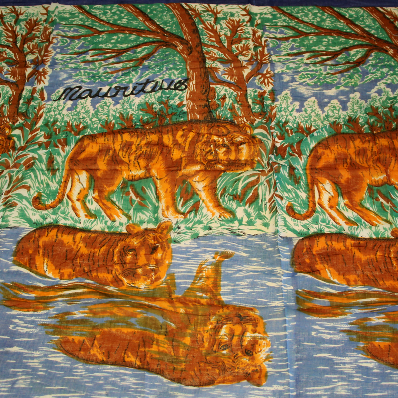 Paréo 100% coton - Tigre bleu & vert
