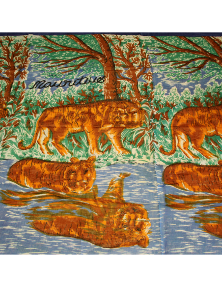 Paréo 100% coton - Tigre bleu & vert