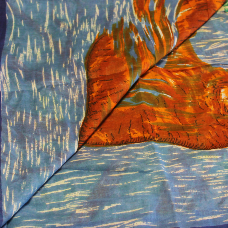 Paréo 100% coton - Tigre bleu & vert