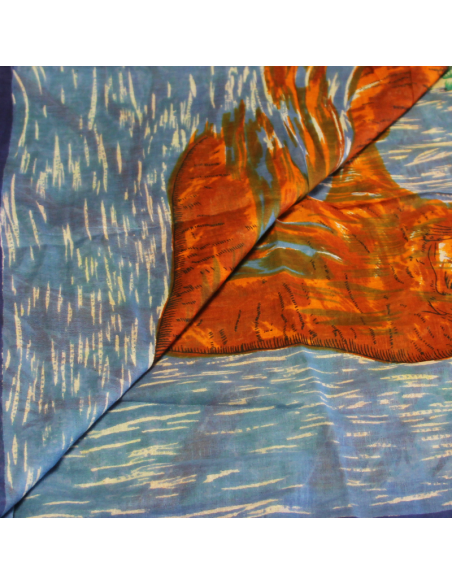 Paréo 100% coton - Tigre bleu & vert