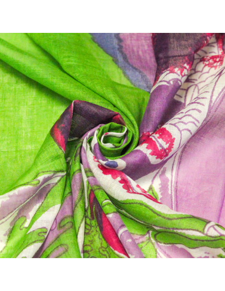 Paréo 100% coton - Poisson fond vert